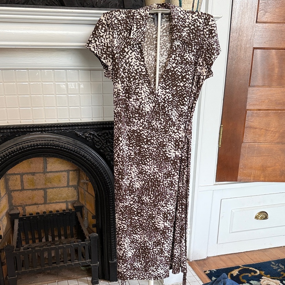 Ann Taylor Chocolate and Cream Wrap midi  Dress- worn‎ about twice